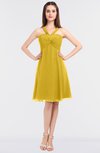ColsBM Jessica Lemon Curry Modern Spaghetti Sleeveless Zip up Knee Length Ruching Bridesmaid Dresses