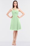 ColsBM Jessica Light Green Modern Spaghetti Sleeveless Zip up Knee Length Ruching Bridesmaid Dresses