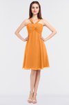 ColsBM Jessica Orange Modern Spaghetti Sleeveless Zip up Knee Length Ruching Bridesmaid Dresses