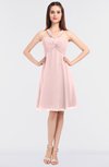 ColsBM Jessica Pastel Pink Modern Spaghetti Sleeveless Zip up Knee Length Ruching Bridesmaid Dresses