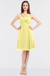 ColsBM Jessica Pastel Yellow Modern Spaghetti Sleeveless Zip up Knee Length Ruching Bridesmaid Dresses