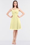 ColsBM Jessica Soft Yellow Modern Spaghetti Sleeveless Zip up Knee Length Ruching Bridesmaid Dresses