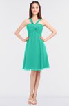 ColsBM Jessica Viridian Green Modern Spaghetti Sleeveless Zip up Knee Length Ruching Bridesmaid Dresses