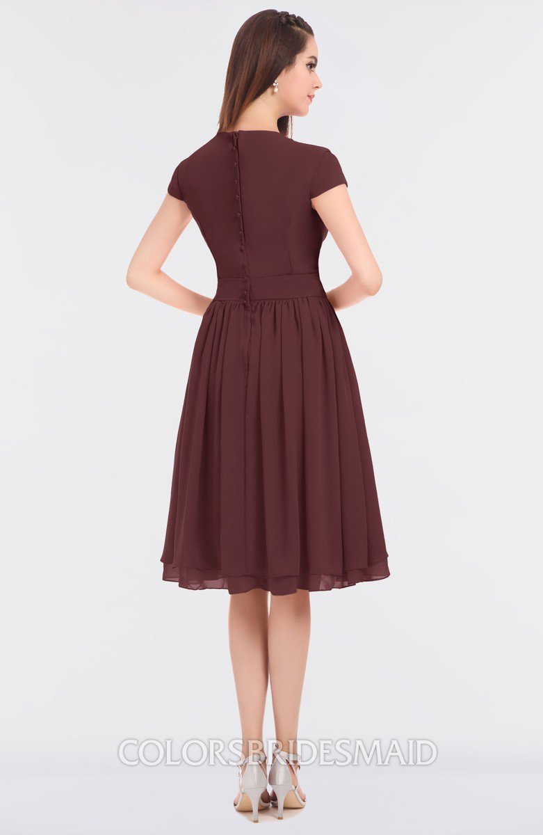 modest bridesmaid dresses burgundy Trinity Modest Long Sleeves Slit Long Chiffon Bridesmaid Dresses, Burgundy main image 1