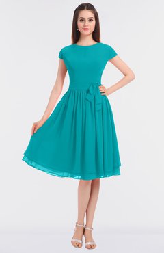 ColsBM Bella Peacock Blue Modest A-line Short Sleeve Zip up Flower Bridesmaid Dresses