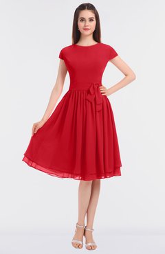 ColsBM Bella Red Modest A-line Short Sleeve Zip up Flower Bridesmaid Dresses