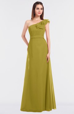 ColsBM Kelsey Golden Olive Elegant A-line Zip up Floor Length Ruching Bridesmaid Dresses