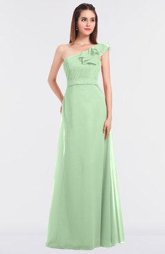 ColsBM Kelsey Light Green Elegant A-line Zip up Floor Length Ruching Bridesmaid Dresses