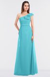 ColsBM Kelsey Turquoise Elegant A-line Zip up Floor Length Ruching Bridesmaid Dresses