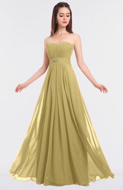 ColsBM Claire Gold Elegant A-line Strapless Sleeveless Appliques Bridesmaid Dresses