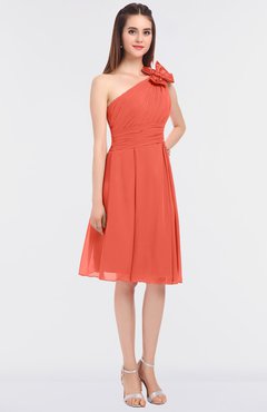 ColsBM Dalary Living Coral Classic A-line Asymmetric Neckline Sleeveless Criss-cross Straps Knee Length Bridesmaid Dresses