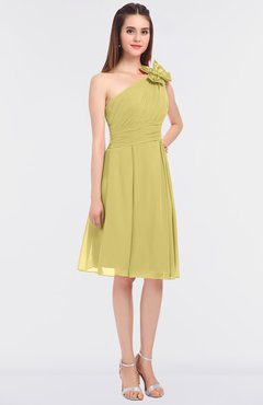 ColsBM Dalary Misted Yellow Classic A-line Asymmetric Neckline Sleeveless Criss-cross Straps Knee Length Bridesmaid Dresses