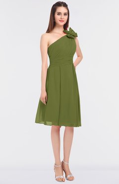 ColsBM Dalary Olive Green Classic A-line Asymmetric Neckline Sleeveless Criss-cross Straps Knee Length Bridesmaid Dresses