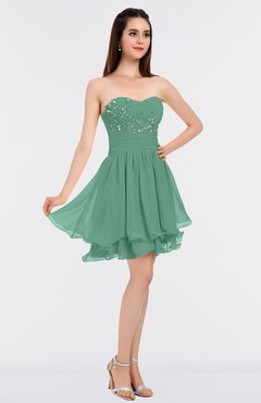 ColsBM Makenna Beryl Green Glamorous A-line Strapless Sleeveless Mini Beaded Bridesmaid Dresses