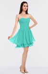 ColsBM Makenna Blue Turquoise Glamorous A-line Strapless Sleeveless Mini Beaded Bridesmaid Dresses