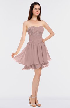ColsBM Makenna Blush Pink Glamorous A-line Strapless Sleeveless Mini Beaded Bridesmaid Dresses