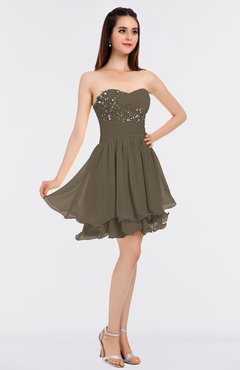 ColsBM Makenna Carafe Brown Glamorous A-line Strapless Sleeveless Mini Beaded Bridesmaid Dresses