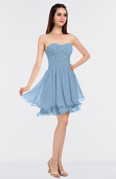 ColsBM Makenna Dusty Blue Glamorous A-line Strapless Sleeveless Mini Beaded Bridesmaid Dresses