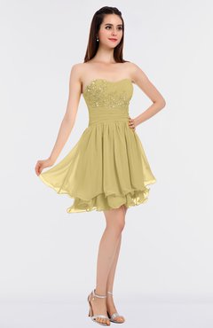 ColsBM Makenna Gold Glamorous A-line Strapless Sleeveless Mini Beaded Bridesmaid Dresses