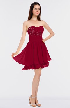 ColsBM Makenna Maroon Glamorous A-line Strapless Sleeveless Mini Beaded Bridesmaid Dresses