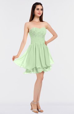 ColsBM Makenna Pale Green Glamorous A-line Strapless Sleeveless Mini Beaded Bridesmaid Dresses