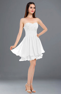 ColsBM Makenna White Glamorous A-line Strapless Sleeveless Mini Beaded Bridesmaid Dresses