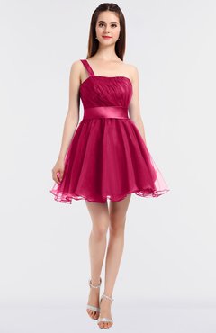ColsBM Lucille Fuschia Princess Ball Gown Asymmetric Neckline Zip up Mini Ruching Bridesmaid Dresses