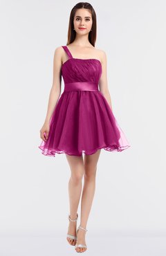 ColsBM Lucille Hot Pink Princess Ball Gown Asymmetric Neckline Zip up Mini Ruching Bridesmaid Dresses