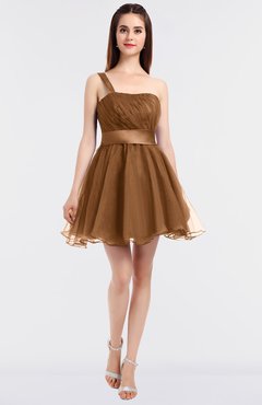 ColsBM Lucille Light Brown Princess Ball Gown Asymmetric Neckline Zip up Mini Ruching Bridesmaid Dresses
