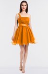 ColsBM Lucille Orange Princess Ball Gown Asymmetric Neckline Zip up Mini Ruching Bridesmaid Dresses