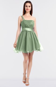 ColsBM Lucille Pale Green Princess Ball Gown Asymmetric Neckline Zip up Mini Ruching Bridesmaid Dresses