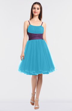 ColsBM Aryana River Blue Elegant Ball Gown Sleeveless Zip up Knee Length Ruching Bridesmaid Dresses