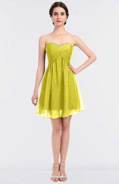 ColsBM Denise Pale Yellow Glamorous A-line Sleeveless Zip up Mini Appliques Bridesmaid Dresses