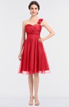 ColsBM Emelia Coral Elegant A-line Sleeveless Zip up Knee Length Ruching Bridesmaid Dresses