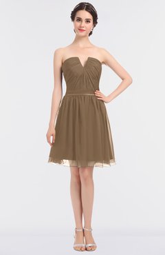 ColsBM Julissa Bronze Brown Glamorous Strapless Sleeveless Zip up Knee Length Ruching Bridesmaid Dresses