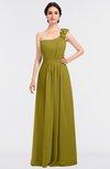 ColsBM Winter Golden Olive Mature A-line Asymmetric Neckline Sleeveless Floor Length Flower Bridesmaid Dresses