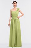 ColsBM Winter Lime Green Mature A-line Asymmetric Neckline Sleeveless Floor Length Flower Bridesmaid Dresses
