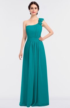 ColsBM Winter Peacock Blue Mature A-line Asymmetric Neckline Sleeveless Floor Length Flower Bridesmaid Dresses