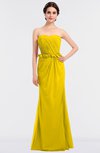 ColsBM Natalee Yellow Romantic A-line Strapless Zip up Floor Length Ruching Bridesmaid Dresses