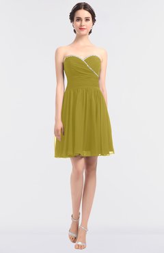 ColsBM Averi Golden Olive Mature A-line Zip up Mini Beaded Bridesmaid Dresses