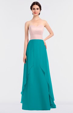 ColsBM Rachel Peacock Blue Mature A-line Strapless Zip up Sweep Train Plainness Bridesmaid Dresses