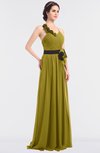 ColsBM Ivanna Golden Olive Elegant A-line Halter Sleeveless Floor Length Flower Bridesmaid Dresses