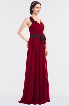 ColsBM Ivanna Maroon Elegant A-line Halter Sleeveless Floor Length Flower Bridesmaid Dresses
