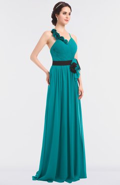 ColsBM Ivanna Peacock Blue Elegant A-line Halter Sleeveless Floor Length Flower Bridesmaid Dresses