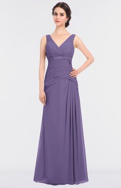ColsBM Leona Chalk Violet Mature A-line V-neck Zip up Floor Length Ruching Bridesmaid Dresses