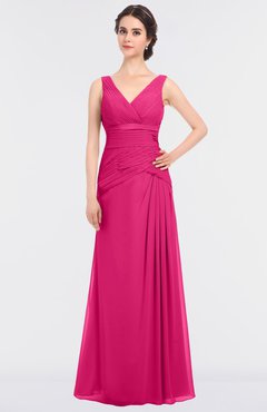 ColsBM Leona Fandango Pink Mature A-line V-neck Zip up Floor Length Ruching Bridesmaid Dresses