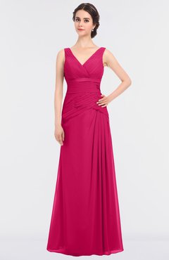 ColsBM Leona Fuschia Mature A-line V-neck Zip up Floor Length Ruching Bridesmaid Dresses