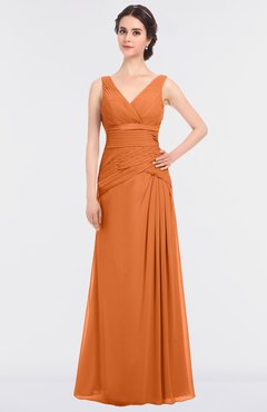 ColsBM Leona Mango Mature A-line V-neck Zip up Floor Length Ruching Bridesmaid Dresses