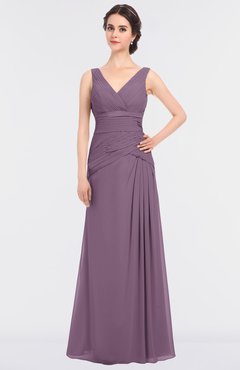 ColsBM Leona Mauve Mature A-line V-neck Zip up Floor Length Ruching Bridesmaid Dresses