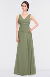 ColsBM Leona Moss Green Mature A-line V-neck Zip up Floor Length Ruching Bridesmaid Dresses